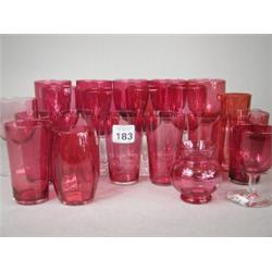 Twenty one pieces of Victorian cranberry glassware Est. 80/120...