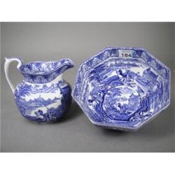 An early 20th century Cauldon blue and white chariot pattern octagonal bowl and a melon shaped ju...