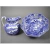 Image 1 : An early 20th century Cauldon blue and white chariot pattern octagonal bowl and a melon shaped ju...