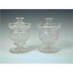 A close pair of 19th century sweetmeat jars and covers, 15cm Est. 75/100...