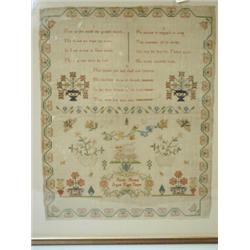 Two 19th century needlework samplers, worked by Sarah Home when aged 8 and 18, both with a verse...