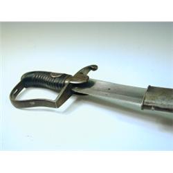 A 19th century Heavy Cavalry sword with a metal scabbard stamped I Gill Est. 120/160...