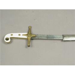 A British Marmaluke sword with an etched blade, E. Thurkie, maker Soho, London, and a metal scabb...