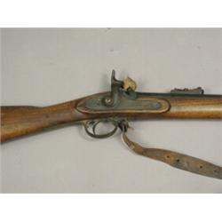 A Victorian percussion gun, with stamp to stock J. S. Midmore, and a leather strap, barrel 99cm E...