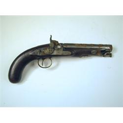 A small 19th century percussion pistol, inscribed to barrel J & B Smith (?) London c/w belt clip,...