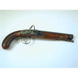 A 19th century flintlock pistol inscribed T. Bolton & Co, London, with octagonal barrel and walnu...