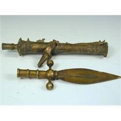 A lantaka type miniature cannon and a bronze spear head Est. 80/120...