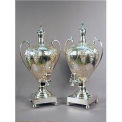 A pair of large silver plated Samovars each with detachable spirit burners, by Mappin & Webb, sta...