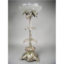 A large 19th century silver plated table centrepiece with a frosted glass bowl, 55cm high Est. 10...