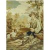 Image 1 : A large Victorian woolwork picture of a huntsman and his dog, in a maple frame Est. 200/300...