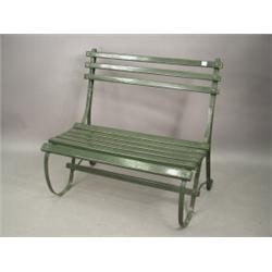 A small garden bench, with iron ends and a wooden slatted seat, 91cm wide Est. 100/150...