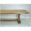 Image 1 : A long oak refectory table with a cleated plank top on turned end supports linked by a floor stre...