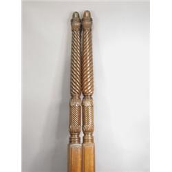 A pair of early 19th century mahogany turned tapering and spiral twist bed posts, 200cm high Est....