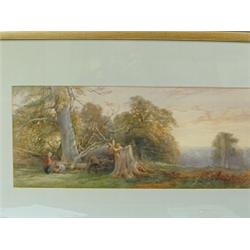 Edward Duncan R.W.S., WOOD GATHERED WITHIN A RURAL LANDSCAPE, signed and dated 1860, watercol...