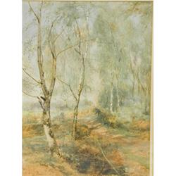 Paul Jacob Naftel R.W.S., 'RURAL PATH WITH SILVER BIRCHES', signed and dated 1886, 25cm x 25....