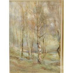 Paul Jacob Naftel R.W.S., SILVER BIRCHES AND STREAM WITH WOODLAND BEYOND, signed and dated 18...