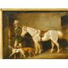 Image 1 : Late 18th/early 19th century, HUNTSMAN, HORSE AND HOUNDS WITHIN STABLE INTERIOR, indistinctly...