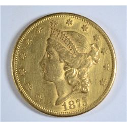 1875-CC $20.00 GOLD LIBERTY, AU-58  SUPER RARE!! LOTS OF LUSTRE LEFT