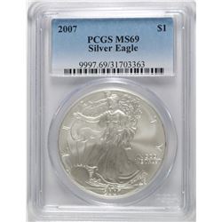 2007 AMERICAN SILVER EAGLE, PCGS MS-69