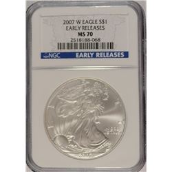 2007 W AMERICAN SILVER EAGLE EARLY RELEASES, NGC MS-70!