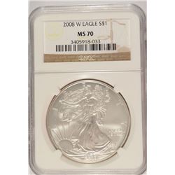 2008 W AMERICAN SILVER EAGLE, NGC  MS-70!