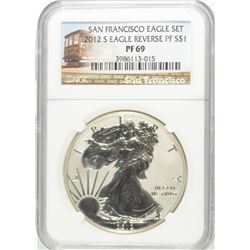 2012-S AMERICAN SILVER EAGLE REVERSE PROOF, NGC  PROOF-69 TROLLEY LABEL