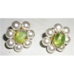 VINTAGE *WWII* EARRINGS WITH PEARL & GREEN STONES STAMPED *JAPAN*!! EARRINGS CAME OUT OF SAFE!!