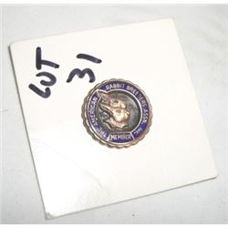 VINTAGE 1941 MEMBER PIN STAMPED *1941 MEMBER-RABBITS BREEDERS ASSOSIATION*!!