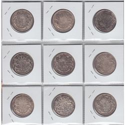 Collection of Nine Canadian Fifty Cents with Minor Varieties