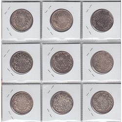 Collection of Nine Canadian Fifty Cents with Minor Varieties