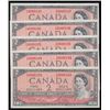 Image 1 : Lot of Five 1954 Bank of Canada Two Dollars Low Serial Number Notes