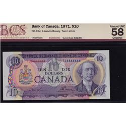 1971 Bank of Canada Ten Dollars - One Digit Solid Number Radar