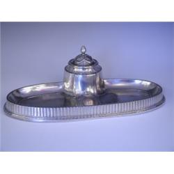 An early 20th century WMF silver plated desk stand, struck marks to rear 'B, 1/0, OX', ostrich...