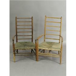 Two Gimson style ladderback elbow chairs, with rush seats Est. 50/100 PICTURES...