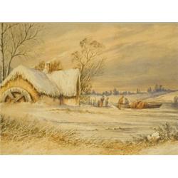 19th century A WINTER SCENE signed bottom left F.M.M., watercolour, 23 x 46cm Est. 200/3...