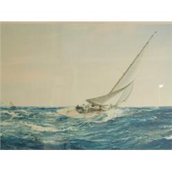 After Montague Dawson A WINNING TACK pencil signed print, with Fine Art Trade Guild blind s...