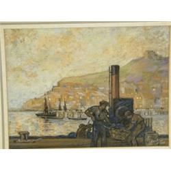 Arthur H. Cooke 'COALING AT WHITBY' AND SHIPS BY A QUAY a pair, signed and dated 1925, past...