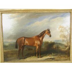 Attributed to John Ferneley Jnr. A BAY HUNTER IN AN OPEN LANDSCAPE indistinctly signed and...
