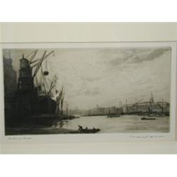Charles Henry Baskett 'THE POOL OF LONDON' signed and titled in pencil, etching, 13 x 23cm<...