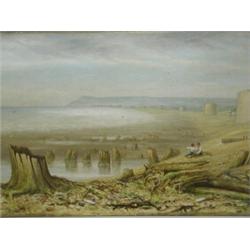 Late 19th century English School THE SUBMERGED FOREST - PEVENSEY BAY oil on canvas with lab...