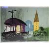 Image 1 : John Piper A RURAL BARN WITH STEEPLED CHURCH TO THE BACKGROUND silk screen print, signed in...