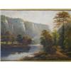Image 1 : G. Willis Pryce WOODLAND PATH BY RIVER WITH MOUNTAINOUS BACKGROUND signed, oil on canvas, 1...