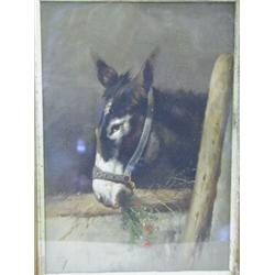 19th century English School DONKEYS WITHIN A STABLE INTERIOR a pair, oil on canvas, each 22...