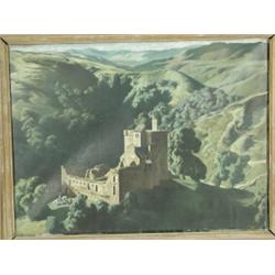 James McIntosh Patrick CASTLE CAMPBELL ...' A HIGHLAND CASTLE WITH TWO MOUNTED HORSEMEN signed...