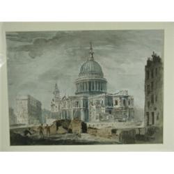 John Stow 'ST PAULS CATHEDRAL, LONDON, AFTER WAR' signed, wash and gum arabic, 35 x 46cm<br...