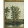 Image 1 : Barbizon School A RIVER LANDSCAPE WITH A FIGURE BESIDE A BOAT, CATTLE, TREES AND A VILLAGE BEY...