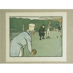 After Cecil Aldin 'BOWLS' coloured lithograph, pencil signed, laid on card, published by La...