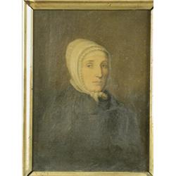 19th century French School A 1/4 LENGTH PORTRAIT OF A LADY WEARING A BONNET oil on canvas,...