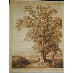 Hackert, Jacobs Philippe (1737-1807) German RESTING FIGURE WITH A DOG UNDER TREES pen and s...