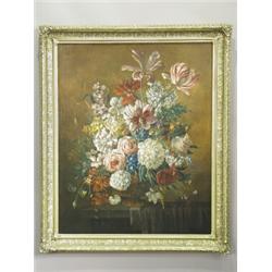 19th Century Flemish School STILL LIFE WITH FLOWERS oil on canvas, unsigned, 75.5 x 61.5cm<...